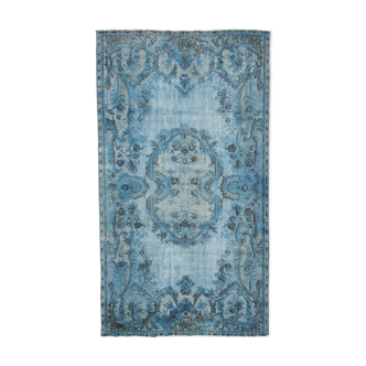 Tapis noué à la main oriental années 1980 170 cm x 300 cm tapis bleu