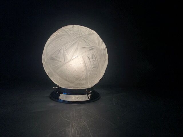 Antique art deco lamp, molded glass globe lamp 1930, France