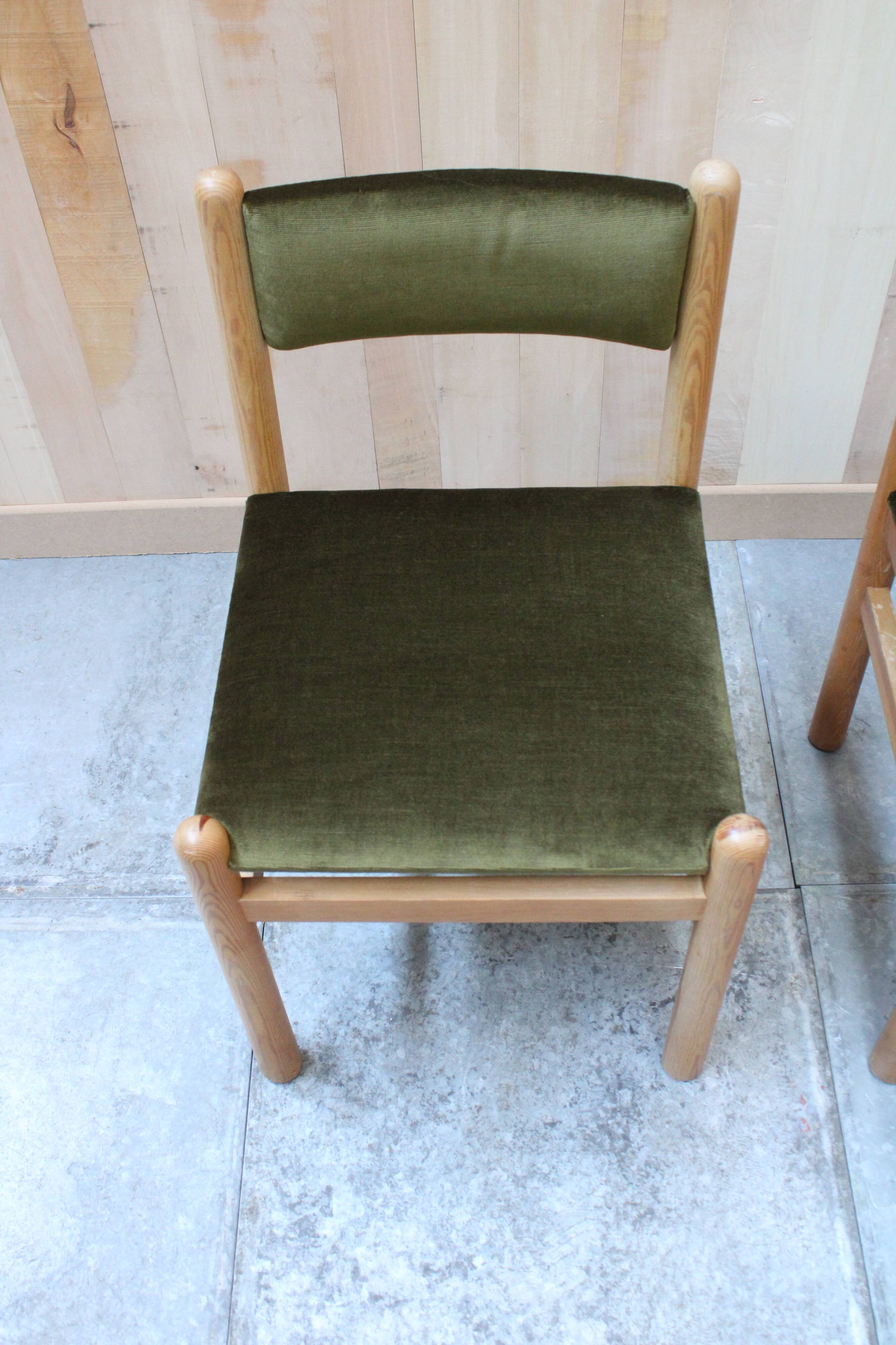 Vintage pine & velvet chairs