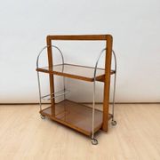 Art Deco serving trolley in oak, chrome & glass, France, 1930