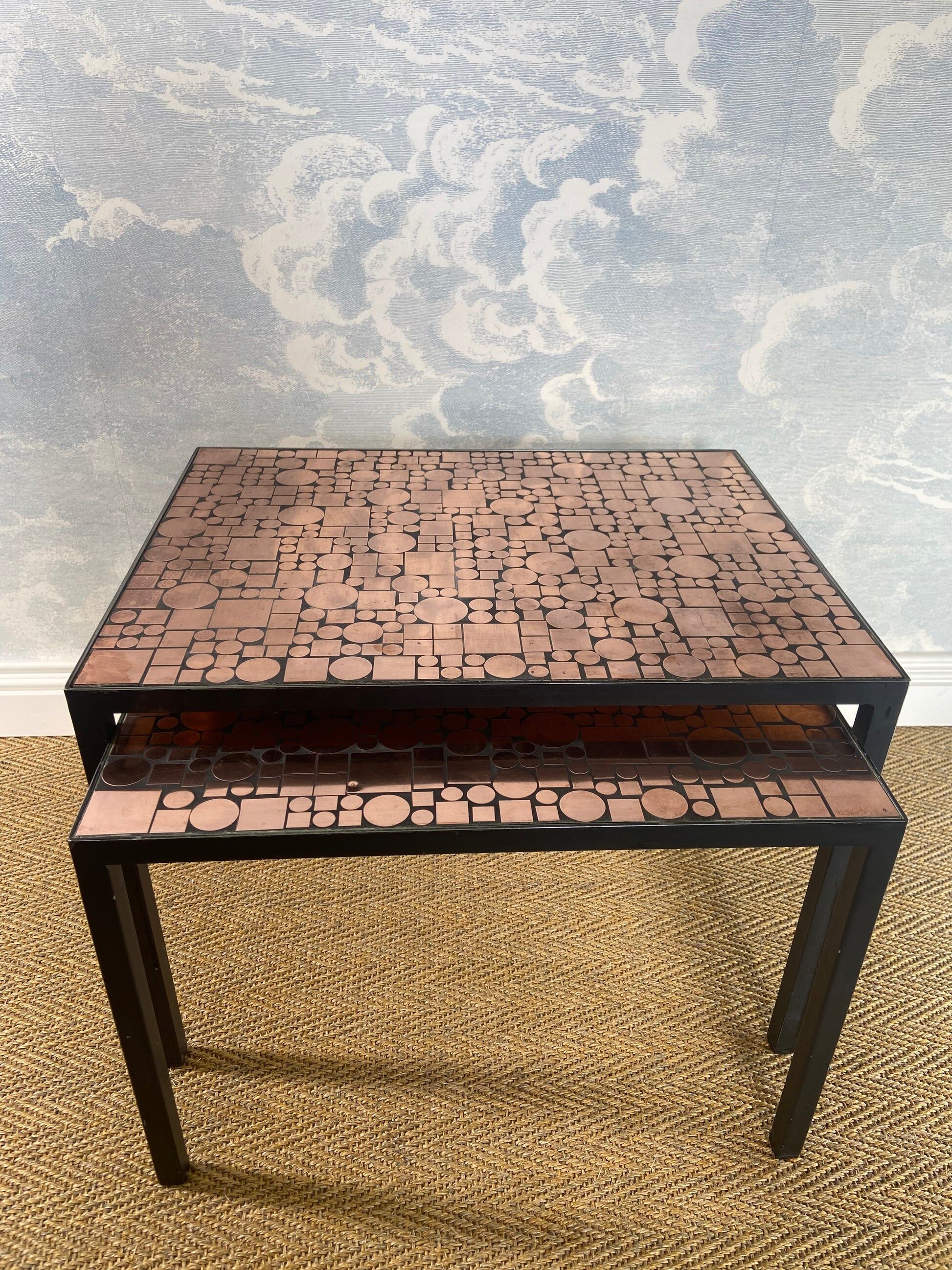 Nested copper tables by Herbert Hirche for Rosenthal, Germany, 1970s.