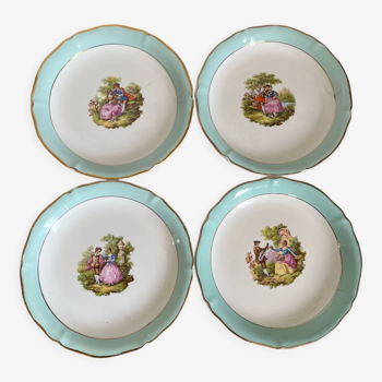 Service de 4 assiettes Ceranord France « Fragonard » semi-porcelaine vintage