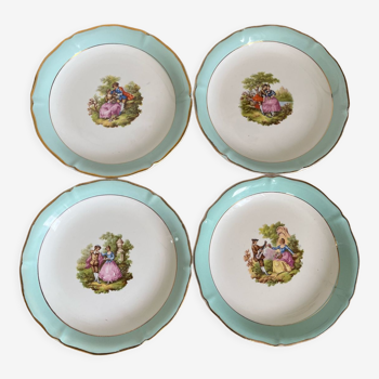 Service of 4 Ceranord France “Fragonard” vintage semi-porcelain plates