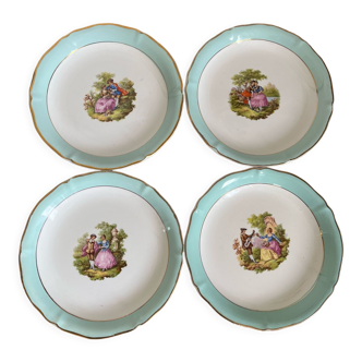 Service de 4 assiettes Ceranord France « Fragonard » semi-porcelaine vintage
