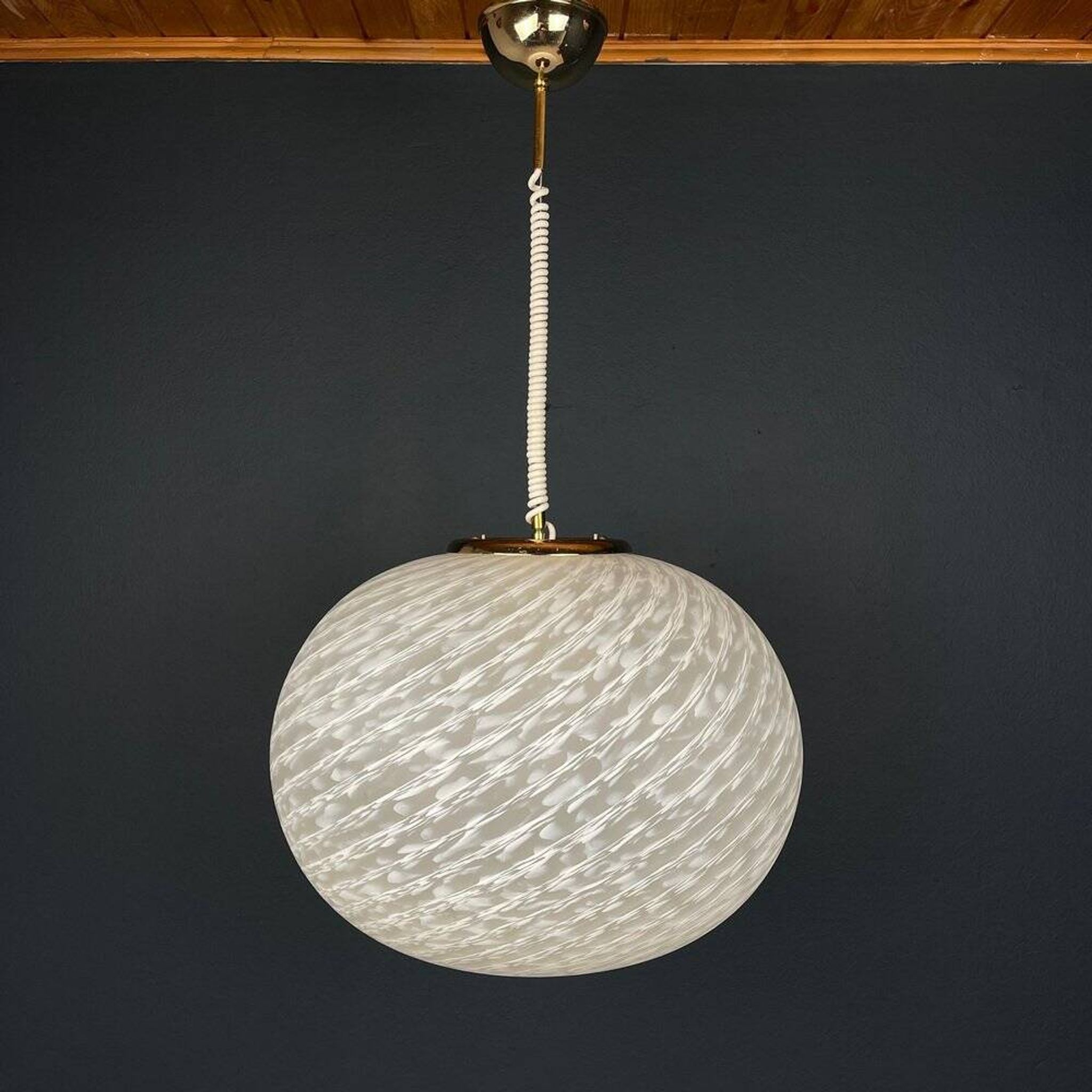 Large swirling Murano glass pendant lamp from Vetri Murano, Italy, 1970s.