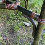 Large vintage oval drop leaf table in green lacquered bamboo rattan 158/106