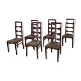 Set of 6 modernist chairs in solid oak with high backs from the 50s