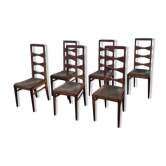 Set of 6 modernist chairs in solid oak with high backs from the 50s
