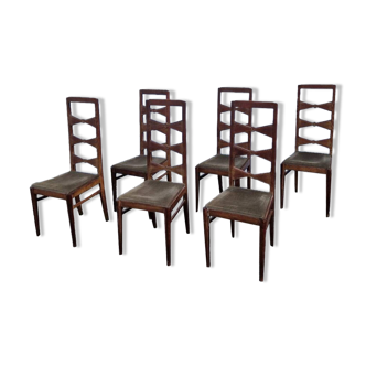 Suite de 6 chaises modernistes en chêne massif à hauts dossiers années 50's