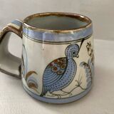 Ceramic mug vase Mexican craftsmanship signed bird flower