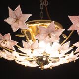Murano vintage ceiling light pink flowers, 1970s
