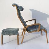 Vintage Easy Chair with Ottoman Sheepskin Midcentury Scandinavian design