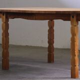 Vintage Danish brutalist oval extendable oak dining table in the style of Henning Kjærnulf, 1960s