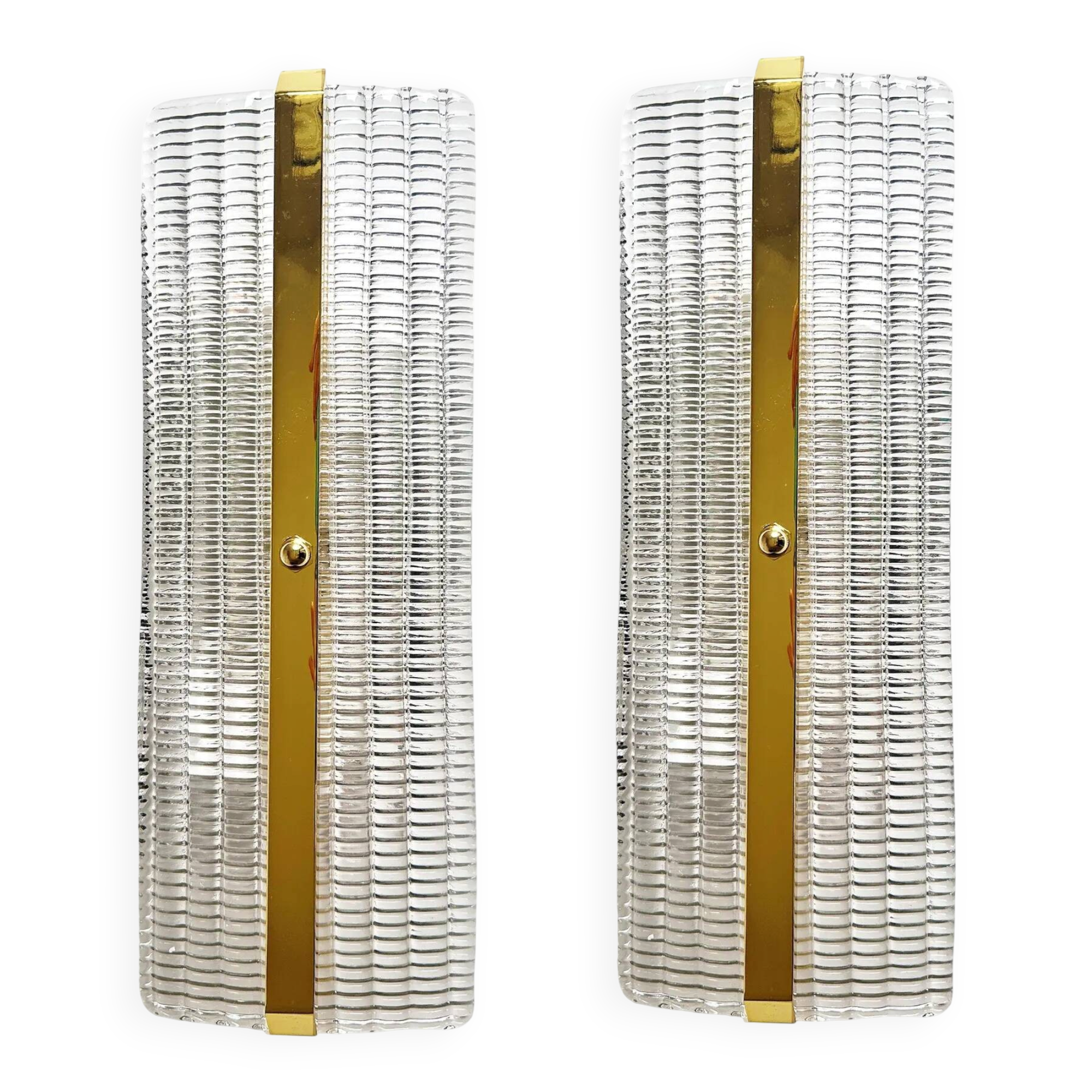 Stylish Gold Diamanted Rectangular Murano Glass Wall Sconces Two Piece Set