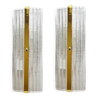 Stylish Gold Diamanted Rectangular Murano Glass Wall Sconces Two Piece Set