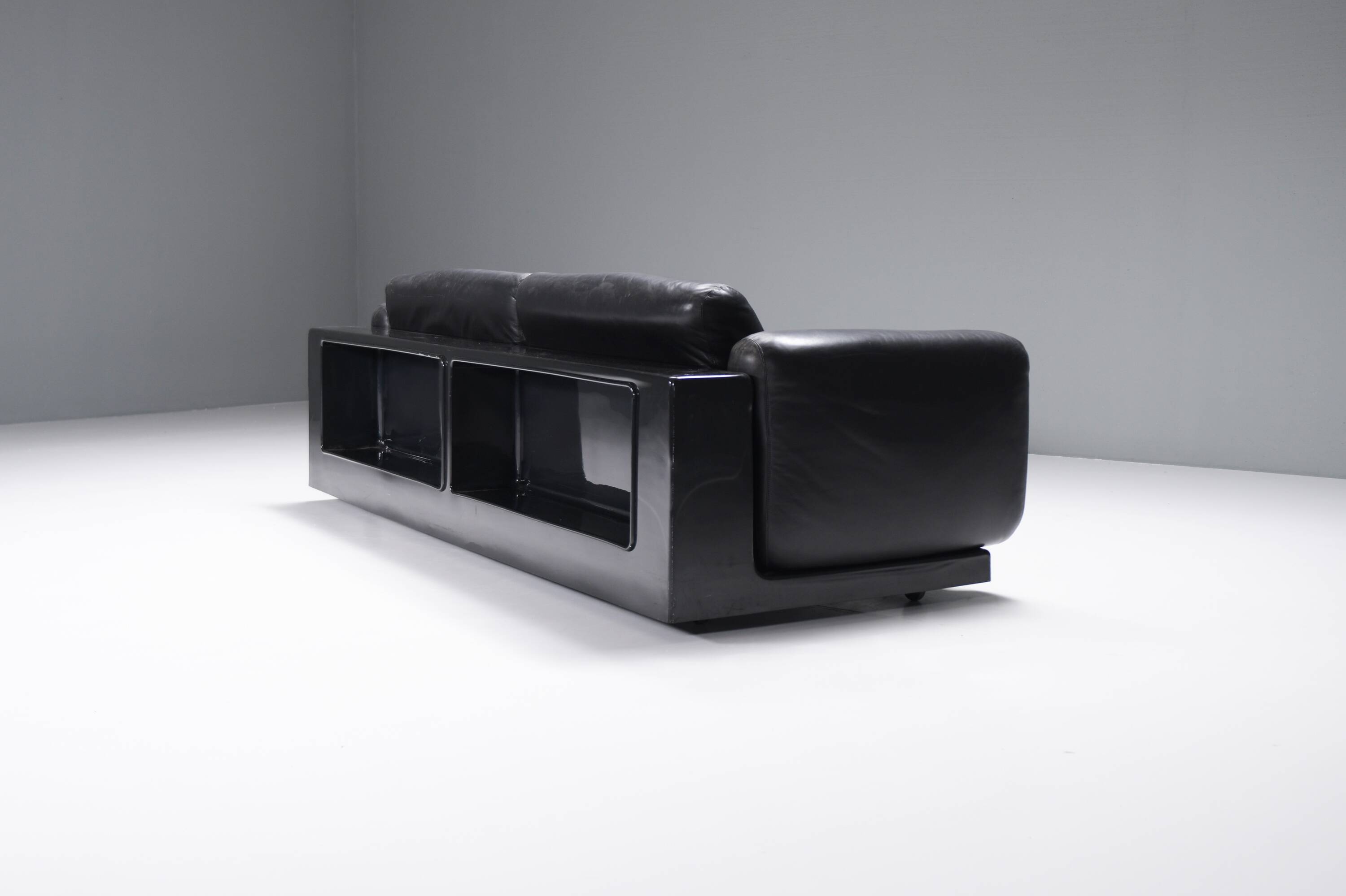 Rare Vintage Gradual lounge sofa in black leather by Cini Boeri for Knoll