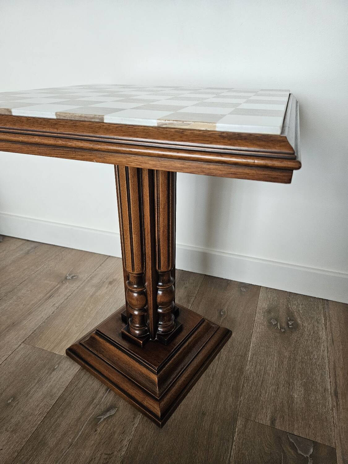 Onyx chess table on wooden stand