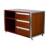 Storage unit by Henri Lesêtre & Claude Gaillard, solid wood, polished steel. France, circa 1970