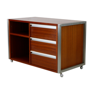 Storage unit by Henri Lesêtre & Claude Gaillard, solid wood, polished steel. France, circa 1970