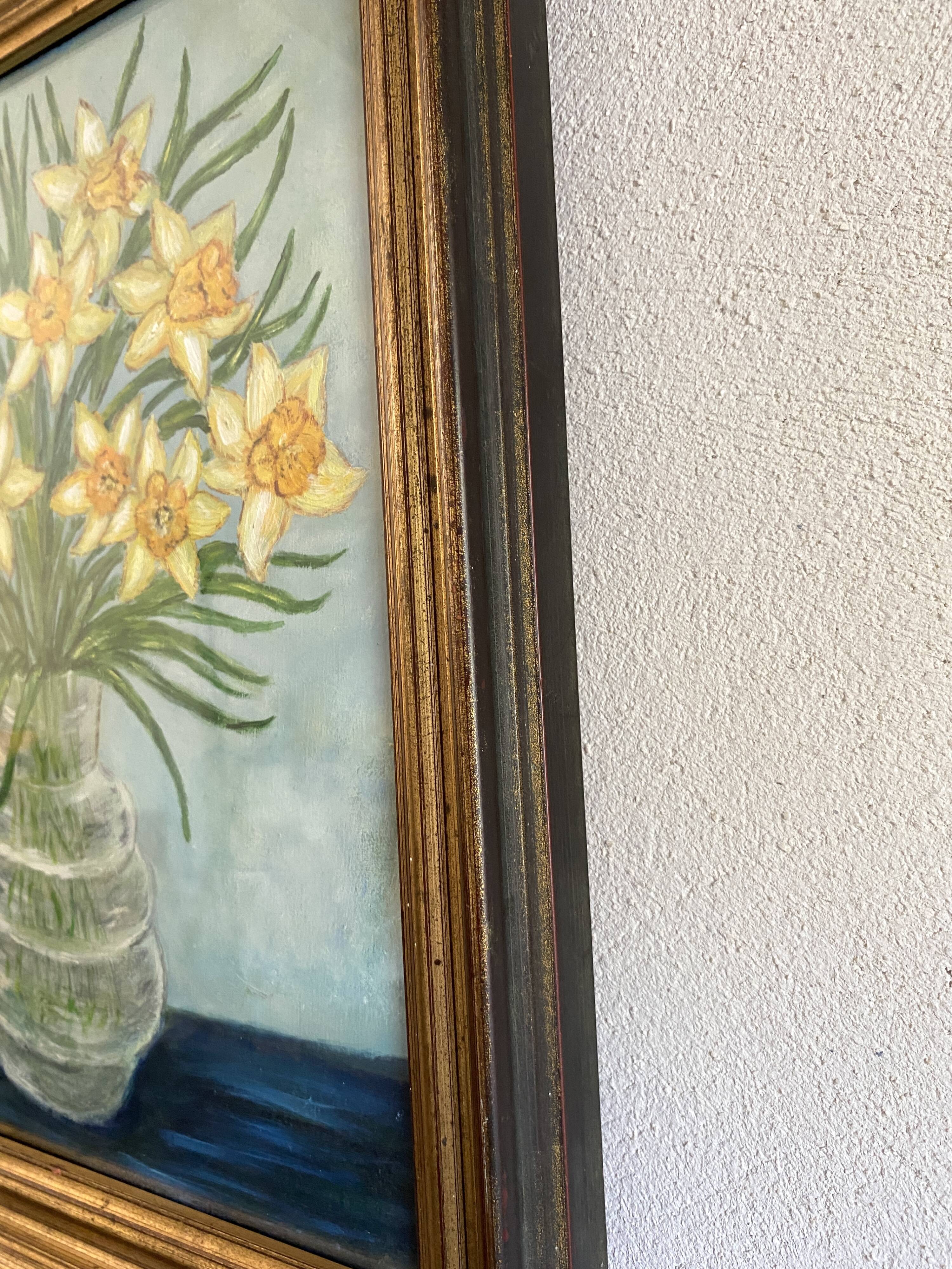 Huile sous verre, cadre en bois doré
