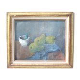 Painted still life painting has oil representing pears