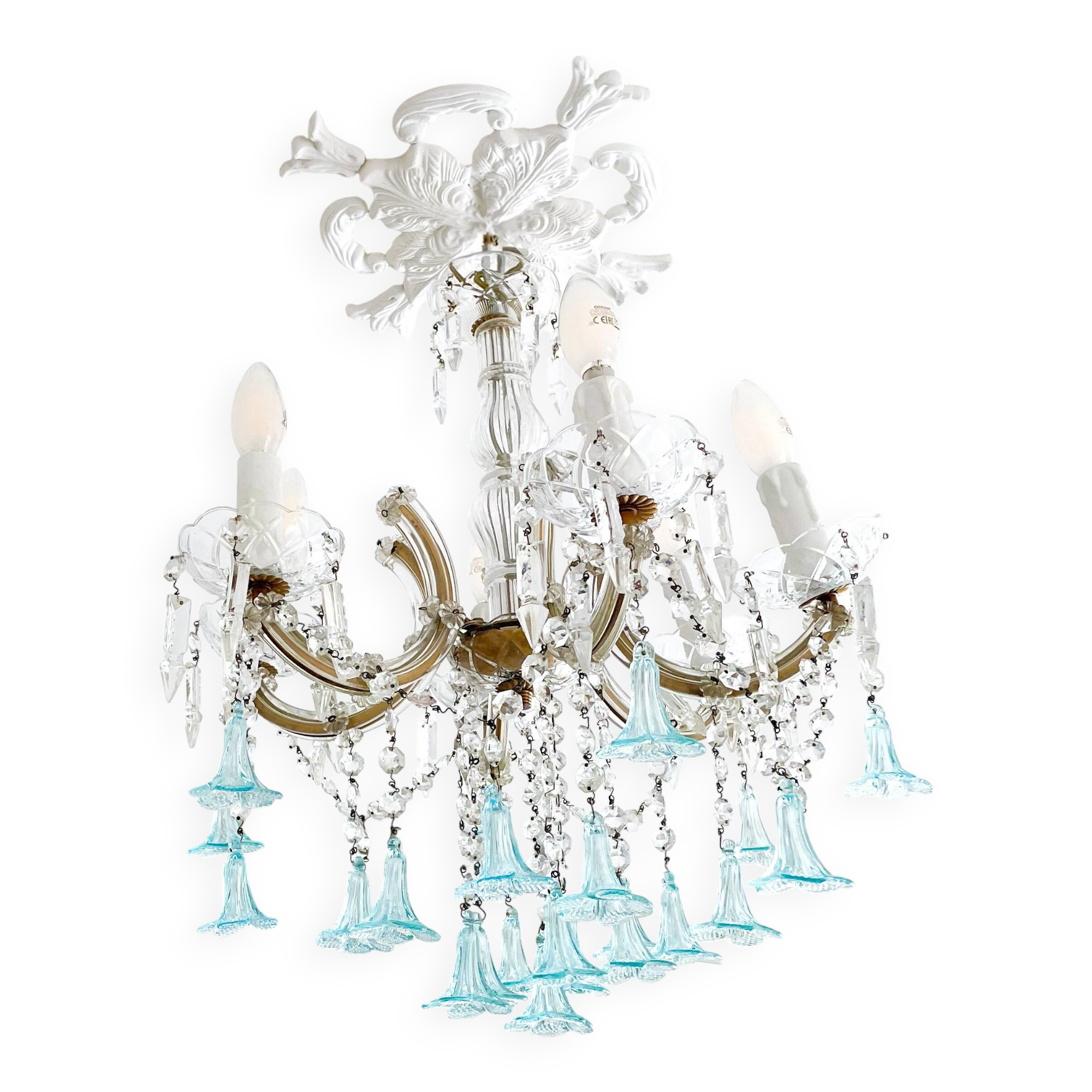 Lustre Marie-Thérèse en cristal et verre de Murano bleu