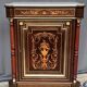 Elegant Napoleon III style commode. Marquetry in precious wood. Gilded bronze, marble top.