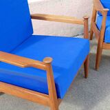 Pair of 1960s Scandinavian armchairs with blue cushions