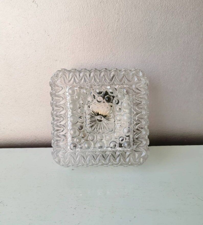 Vintage square glass ceiling lamp, 70s