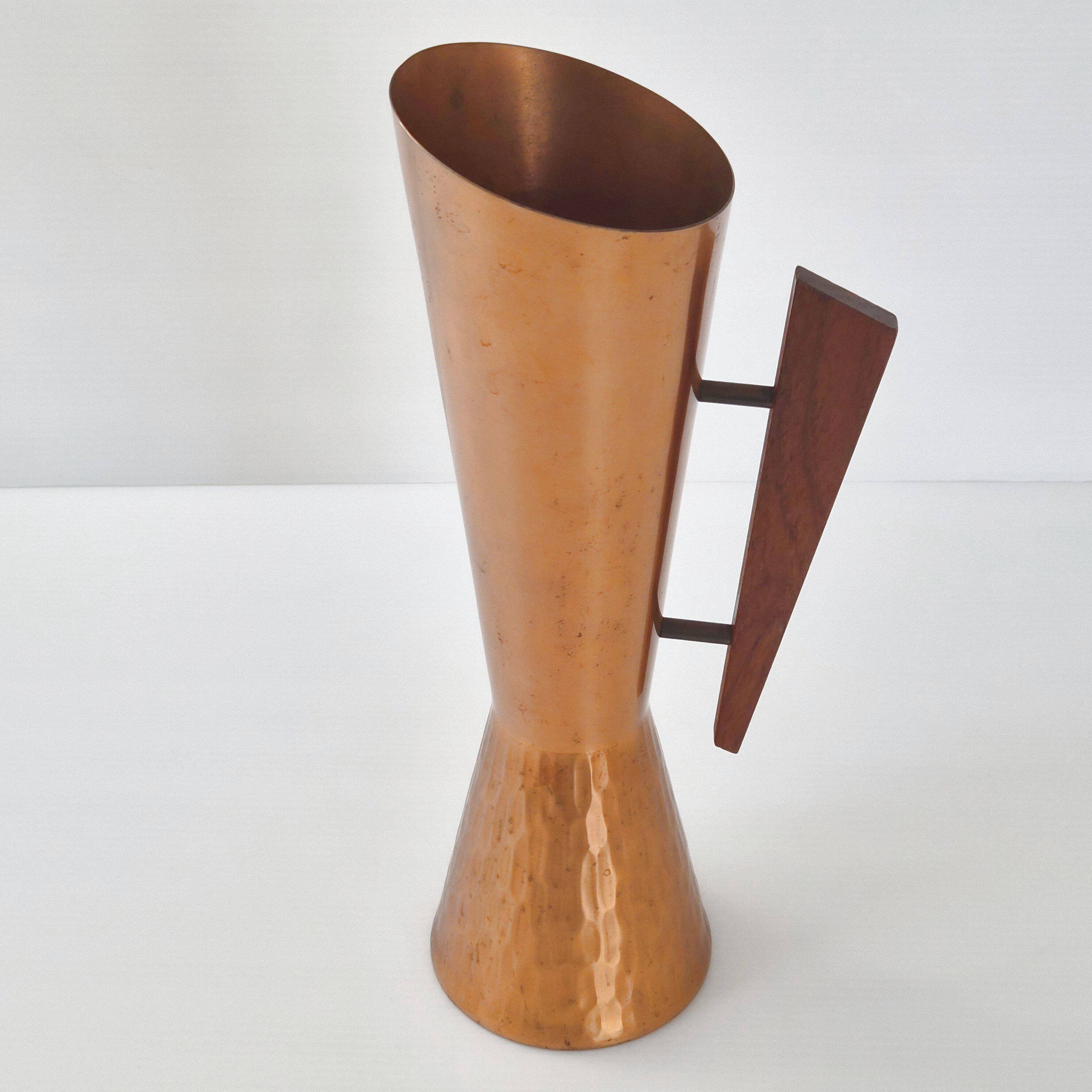Vintage scandinavian vase denmark 1960 dahlmann in teak & hammered copper 60s
