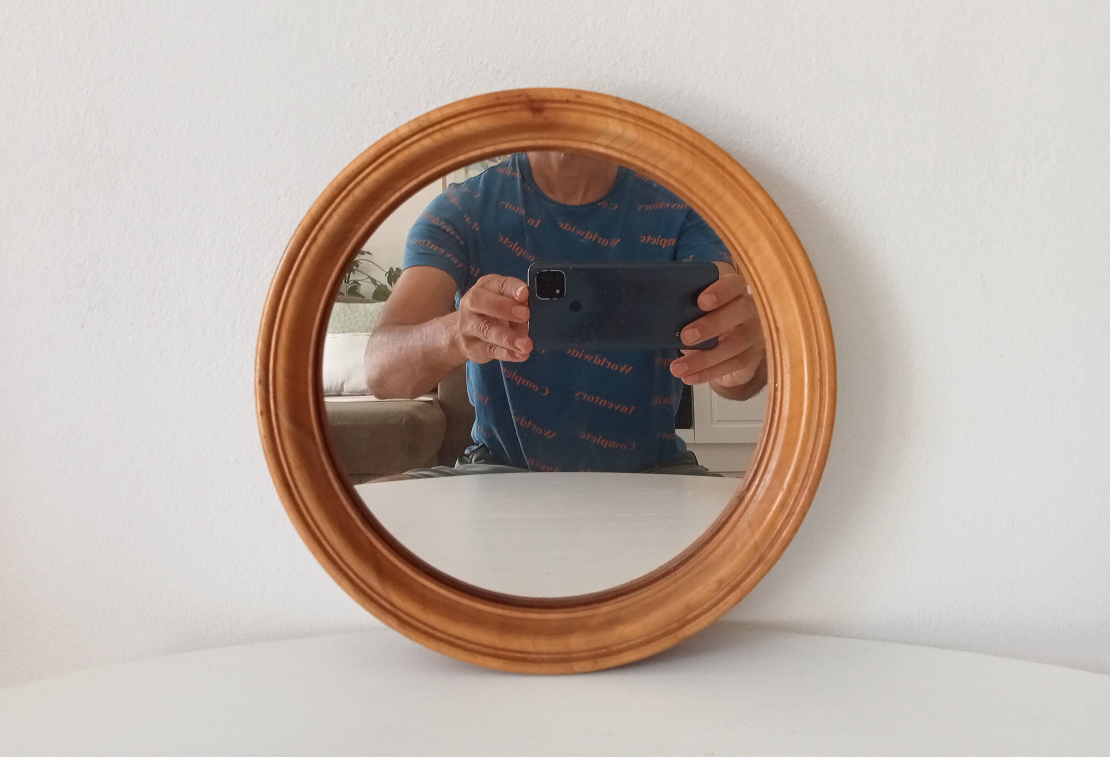 Vintage round wooden mirror