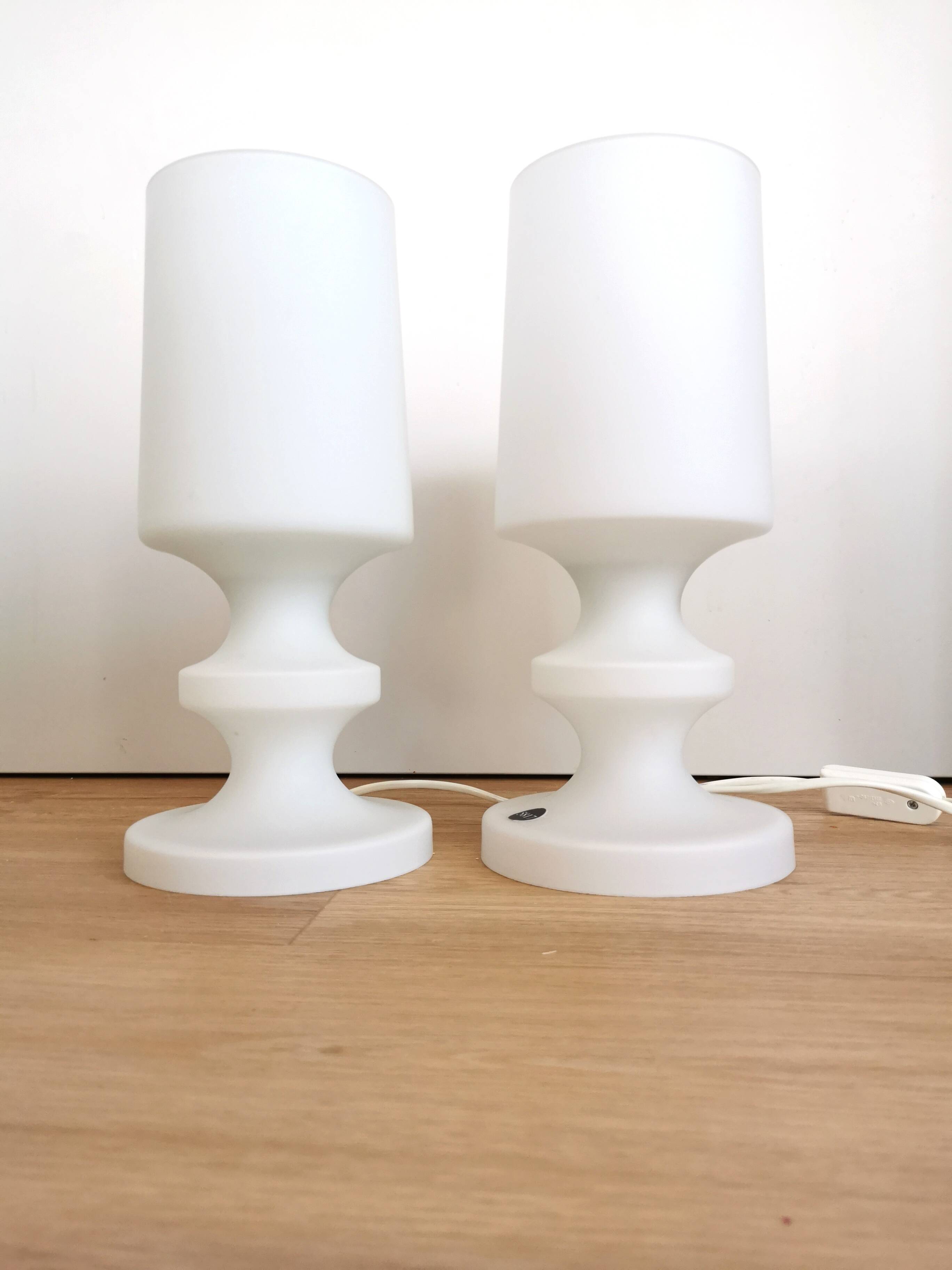 Set of 2 Vintage White Glass Table Lamp by Ivan Jakes, Czechoslovakia 1960s