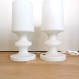 Set of 2 Vintage White Glass Table Lamp by Ivan Jakes, Czechoslovakia 1960s