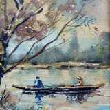 Tableau ancien la promenade en barque Signé Duval