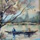Old painting of a boat ride Signed Duval