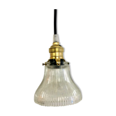 Suspension vintage abat jour tulipe transparent verre strié
