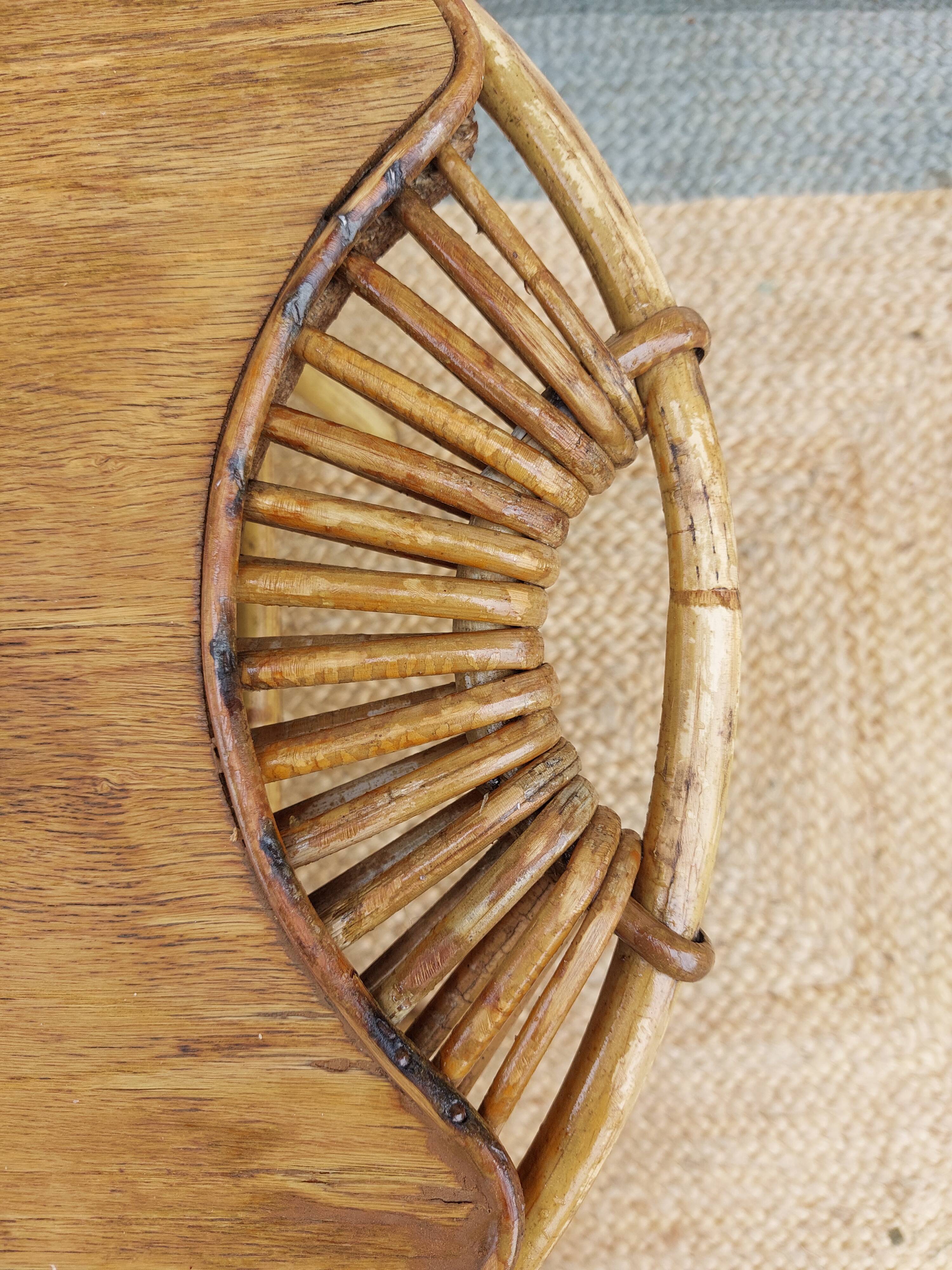 4 armchairs and a coffee table made of rattan and bamboo wood, vintage.