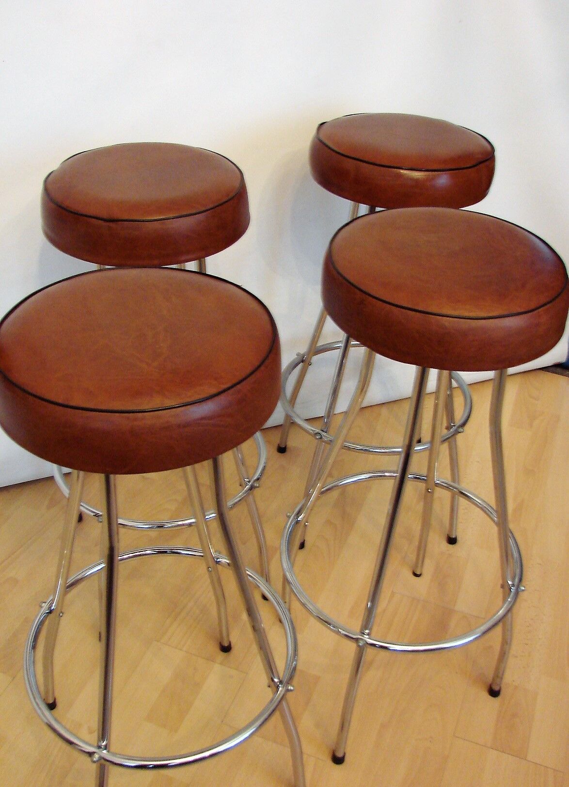 Pair of hockers, bar chairs 70s