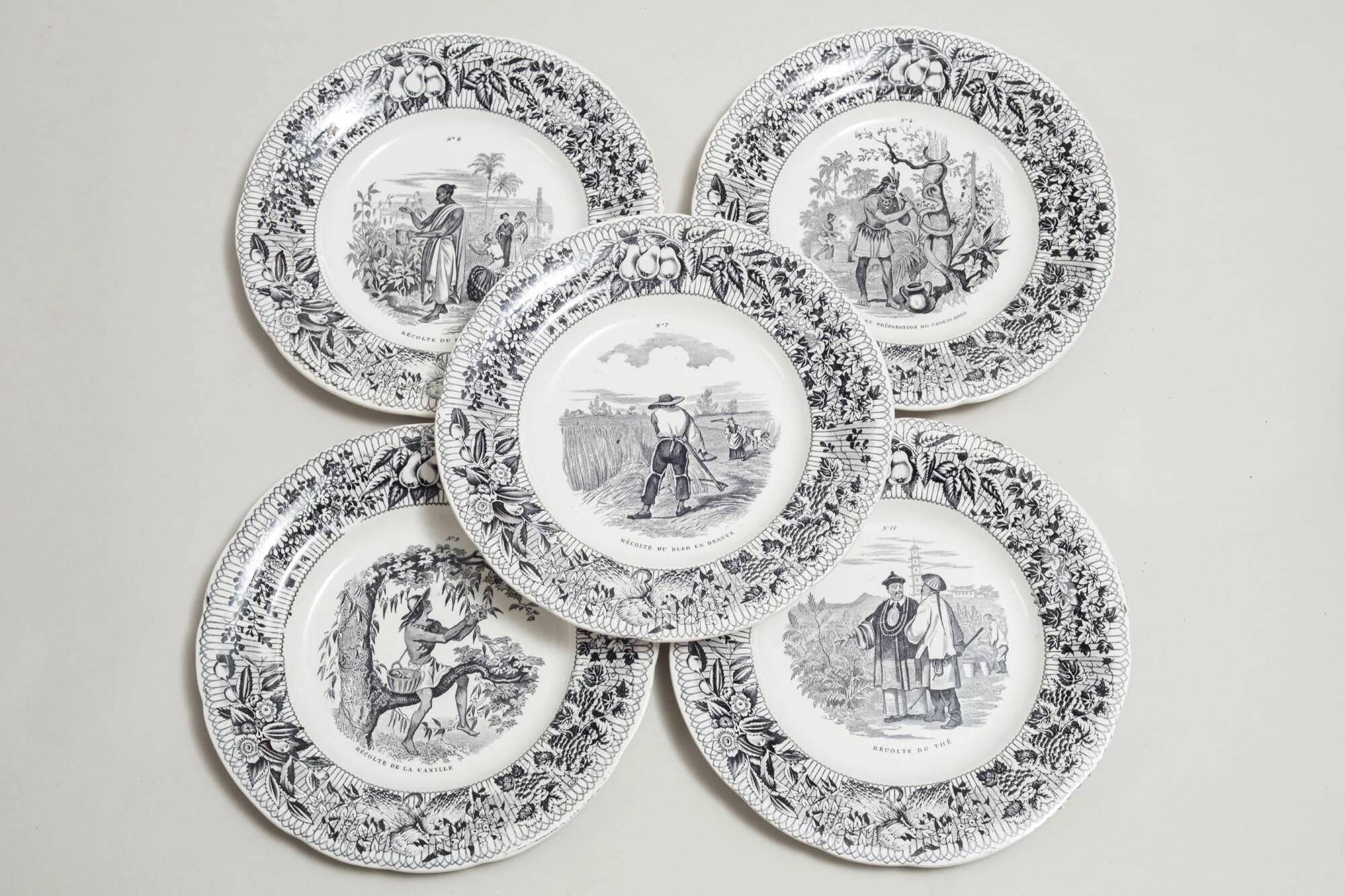 12 x earthenware plates from Creil and Montereau on the theme of harvest.