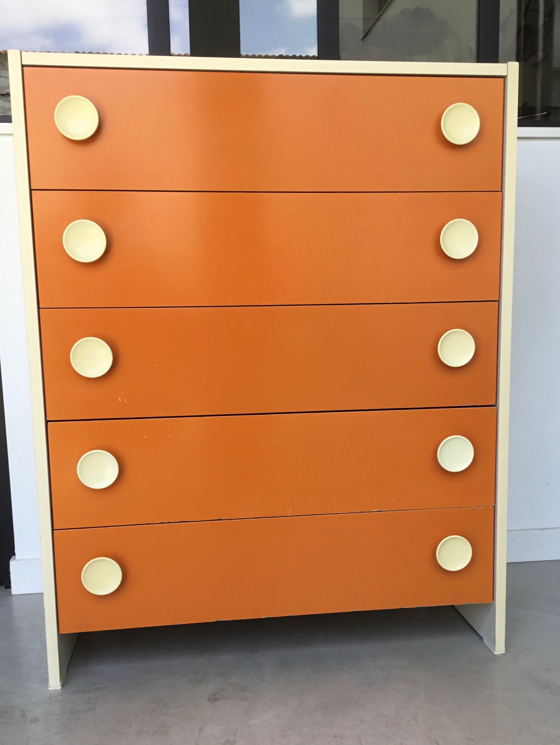 Orange chest of drawers 5 drawers - pop design - 1970
