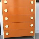 Orange chest of drawers 5 drawers - pop design - 1970