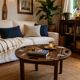 Table basse de bateau vintage pliante en bois et laiton