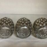 Trio of candle holders in metal strips folk art