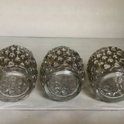 Trio of candle holders in metal strips folk art
