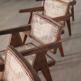 Set of 8 Pierre Jeanneret Office Cane Chairs, India 1950s