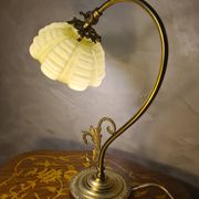 Bronze and brass lamp, opaline shade, 1950.