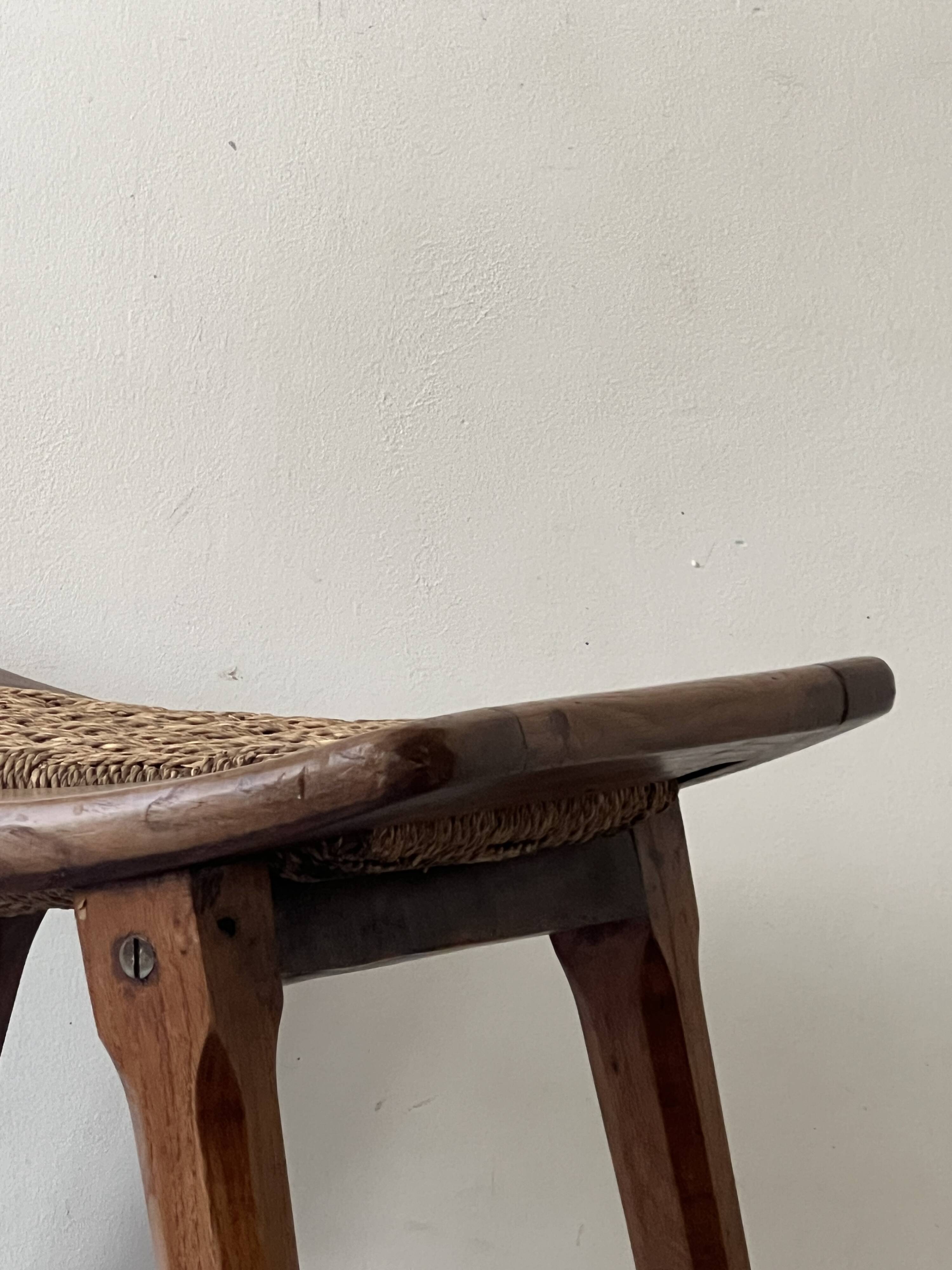 Stool / side table in wood and rope, France 1950