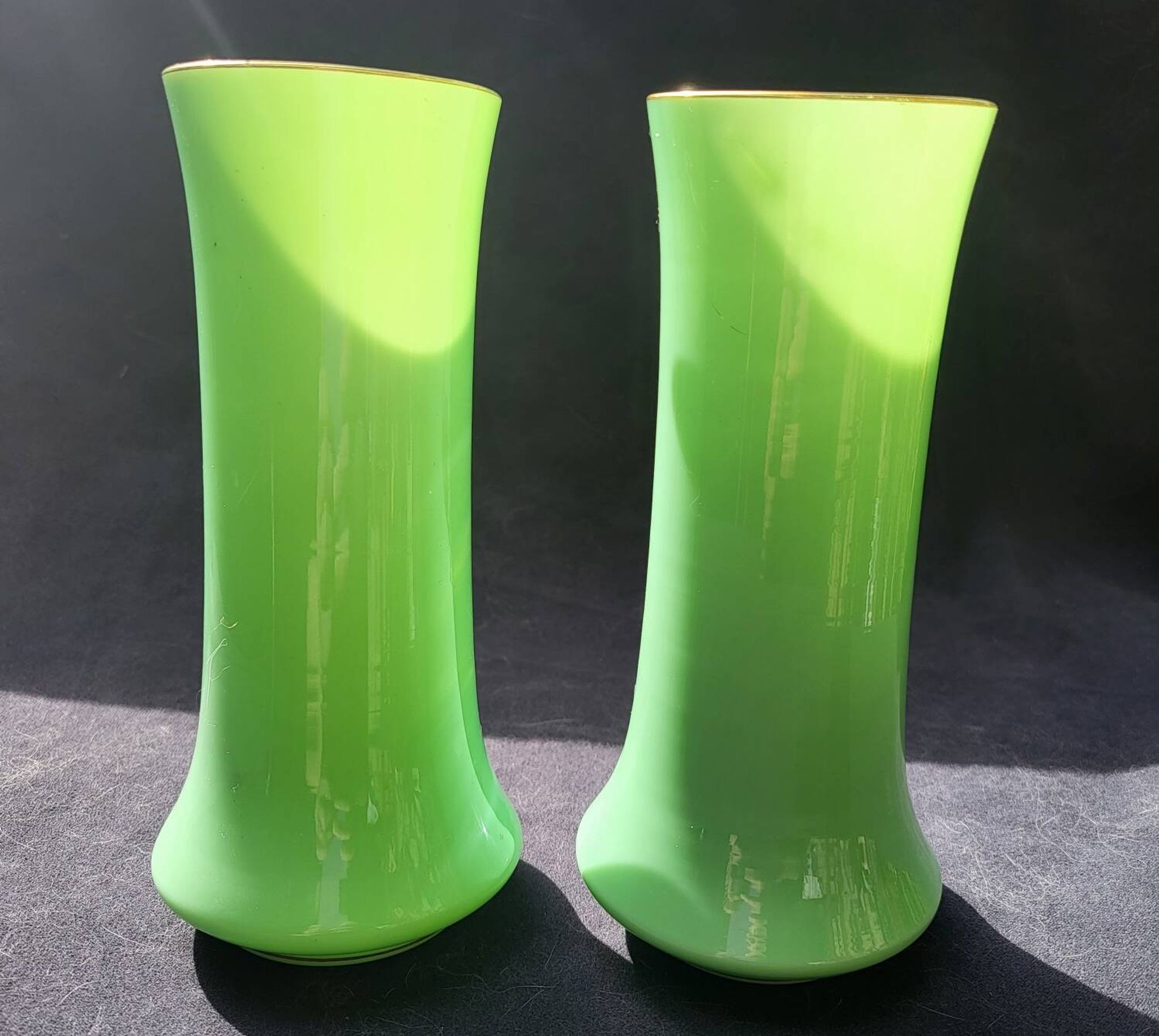 Pair of 19th century green opaline vases