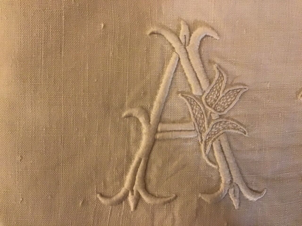 Vintage linen sheet 2 people monogrammed "AH"