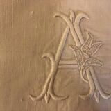 Drap de lin vintage 2 personnes monogrammé « AH »